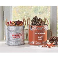 Mud Pie Thanksgiving Distressed Tin Bucket, 5.5-inch x 5.25-inch Diameter (Orange)