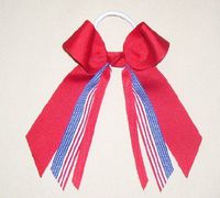 Sublimation Specialties Flag Small Hair Bow with Ribbon Streamers - Made in the USA, 1 1/2" Ribbon, White Pony Band,