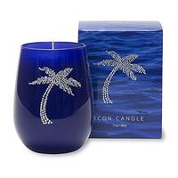 Primal Elements 13 oz Blue Glass Icon Candle Palm Tree