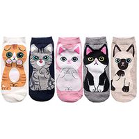 Zoylink 5 Pairs Women Socks Cute Cat Breathable Low Cut Socks No Show Socks Cotton Socks