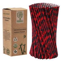 Cooraby 200 Pieces Red and Black Plaid Paper Straws Biodegradable Paper Drinking Straws for Christmas Party Supplies and Party Favors