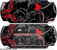 Sony PSP 3000 Decal Style Skin - Twisted Garden Gray and Red