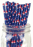 Christmas Hat Design Set of 100 Count Size 7 3/4 inch Holiday Design Paper Drinking Straw Baking Sticks Cake Pop Sticks For Cake Pops, Lollipops, Crafts, Cupcake Toppers, Rock Candy and Brownie Pops