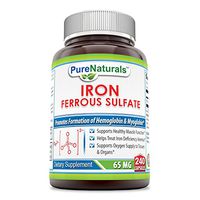 Pure Naturals Ferrous Sulfate, 65 mg, 240 Tablets - *Supports Healthy Muscle Function & Oxygen Supply to Tissue & Organs*