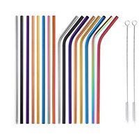 Straw, 16PCS 8.5inch Multicolor 18/8(304) Stainless Steel Metal Straws Reusable Straws -8 Straight+8 Bent+2 Brushes