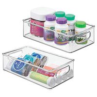 mDesign Stackable Plastic Storage Organizer Container Bin with Handles for Bathroom - Holds Vitamins, Pills, Supplements, Essential Oils, Medical Supplies, First Aid Supplies - 3" High, 2 Pack - Clear