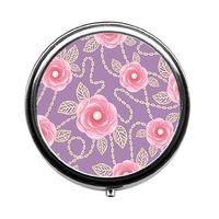 red Roses Gold Chains and Pearls Pill Box/Pill case-Round Pill Box/case- Three-Compartment Pill Box/Pill case