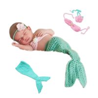 SUNBABY Newborn Photography Props Baby Knitting Wool Material Photography Costume Cute Animal Style Baby Crochet Clothes (Light Green Mermaid)
