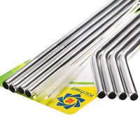 Kichwit Extra Long Stainless Steel Straws Set of 8, Reusable Wide Straws for Smoothies, 10.5” Long, 5/16" Wide, Metal Drinking Straws, 2 Cleaning Brushes Included