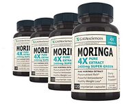Moringa Powdered Greens Capsules: 4X Concentrate Leaf Moringa Capsules - Superfood Vegan B Supplement Immune System Boost Supplements - Anti Fatigue Powder Pre Workout for Women Weight Loss Bulk 4 PK