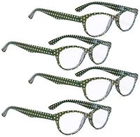 READING GLASSES 4 pack Ladies Polka Dots Cat-Eye Design Glasses for Women Reading (Green, 2.00)