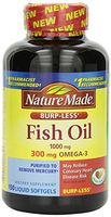 Nature Made Burp-less Fish Oil, 1000 Mg, 300 mg Omega-3, 150 Liquid Softgels, pack of 3
