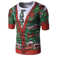 Unisex Ugly Christmas T Shirts Short Sleeve Crew Neck Funny 3D Santa Print Graphic Novelty Casual Tops (S,Multicolor)