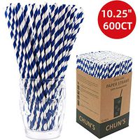 Blue Stripe Paper Straws Biodegradable - 10.25 Inches Long, 600 Counts - Compostable Drinking Straws for Tall Drinks, Cocktails, Restaurants and Bars