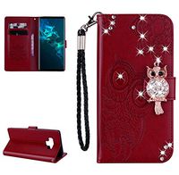 Amocase Wallet Case with 2 in 1 Stylus for Samsung Galaxy Note 9,3D Bling Gems Owl Magnetic Mandala Embossing Premium Strap PU Leather Card Slot Stand Case for Samsung Galaxy Note 9 - Red Brown