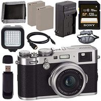 Fujifilm X100F Digital Camera Silver 128GB + Battery + Charger + Card + HDMI Cable + Memory Card Wallet + Card Reader + LED Light Bundle