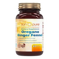 Sun Pure Premium Quality Oregano + Ginger + Fennel Softgels Glass Bottle 60 Count -Supports Digestive Function -Promotes Maintenance of Healthy Intestinal Flora Balance -Helps to Soothe Upset Stomach