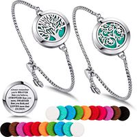 2 Pieces Locket Bracelet Aromatherapy Essential Oil Diffuser Bracelet Adjustable Perfume Bracelet Slide Healing Stainless Steel Bracelet with 20 Felt Pads, Gift Box Packing (Style A)
