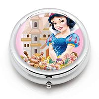 Snow White and The Seven Dwarfs Story Castle Paintings Custom Round Silver Pill Box Pocket 2.1 inches Medicine Tablet Holder Organizer Case for Purse