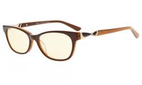 Eyekepper Ladies' Blue Light Blocking Glasses-Computer Glasses-Acetate Frame for Small Womens Face, Amber Tinted Lenses (Brown,+0.00)