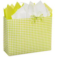 NW Apple Green Gingham Paper Shopping Bags - Vogue Size - 16 x 6 x 12in. - 200 Pack
