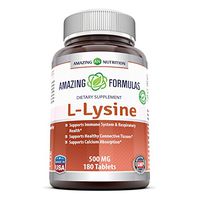 Amazing Formulas L-Lysine - 1000mg Amino Acid Vitamin Tablets (Non-GMO) - Commonly Used for Cold Sores, Immune Support, Respiratory Health & More - 180 Vegetarian Tablets Per Bottle