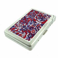Cigarette Case with Built in Lighter Vintage Psychedelic Trippy S3 Smoking King Size Cigarettes Silver Metal Wallet 4" X 2.75" RFID Protection Weird Strange