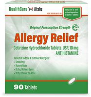 HealthCareAisle Allergy Relief Cetirizine Hydrochloride Tablets, USP | 24 Hour Allergy Relief | 10 mg | 90 Count