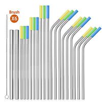ASOFFI Set of 20 Stainless Steel Straws Drinking Metal Straws for 30oz Rumblers Cold Beverage (11 Straight+9 Bent+6 Brushes)