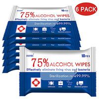 Disinfectant Wipes 6 Pack, 75% Soft Alcohol Wet Wipes Totally 60 Wipes for Family Cleaning