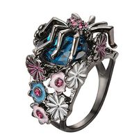 Meidexian888 Turkish Handmade Unique Silver Flower Spider Sapphire Ring Jewelry for Women (D)