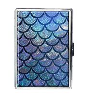 Blue Mermaid Scales Design Stainless Steel ID Cigarettes Case Holder Stylish Credit Card Wallet