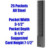 Time Card Holder Rack, Metal, Model 182, 25 Pockets for 7-1/2" Tall Time Cards-Gray