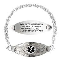 Divoti Custom Engraved Medical Alert Bracelets for Women, Stainless Steel Medical Bracelet, Medical ID Bracelet w/Free Engraving – Angel Wing Tag w/Handmade Byzantine -Black-7.0"
