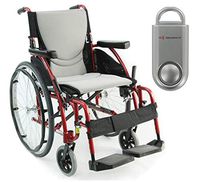 Karman S-Ergo 115 Ultra Lightweight Ergonomic Wheelchair | Seat Size 16" X 17" | Swing Away Footrest | Fixed Wheels in Red & Free 130 dB Silver Safety Alarm!!