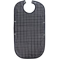 Home-X - Adult Bib Waterproof Mealtime Protector, Guaranteed Comfort with Adjustable Straps for Men and Women of All Ages, Navy/White Plaid Pattern