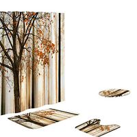 Roysberry Bathroom Supplies Set of 4, Non Slip Toilet Polyester Cover Mat Set Bathroom Shower Curtain [Easy to Clean]