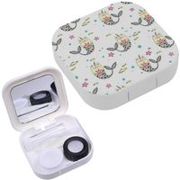 Portable Contact Lens Case Box Travel Kit Mirror + Bottle + Tweezers Container Holder [ Cat Mermaid On ]