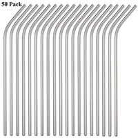 Sunwinc Reusable Metal Bent Straws 50-Pack in Bulk,Stainless Steel Straws All Bent Curved Drinking Metal Straws for Kids Children and Toddler (All bent 50pcs -10.5" Silver)
