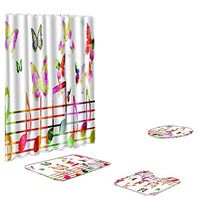 Roysberry Shower Curtains, 4PCS Non Slip Toilet Polyester Cover Mat Set Bathroom Shower Curtain, Butterfly