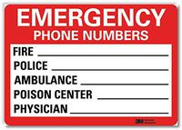 "Emergency Phone Numbers: Fire, Police, Ambulance, Poison Center, Physician __" Label by SmartSign | 14" x 10" 3M Reflective Laminated Vinyl