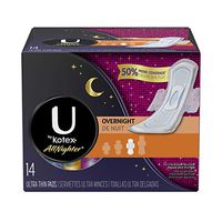 U by Kotex AllNighter Ultra Thin Overnight Pads with Wings, Fragrance-Free, 6 Packs of 14 Pads (84 Pads Total)