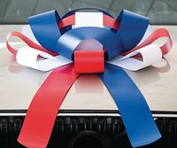 CarBowz Big Patriotic, Red White and Blue, Car Bow, Giant 30" Bow, Non Scratch Magnet, Weather Resistant Vinyl