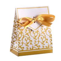 HongHong 50pcs Sweets Golden Vine Pattern Candy Boxes Wedding Party Gift Candy Favour Boxes with Ribbon Ties Gold 3.7cm 6.7cm 8.3cm