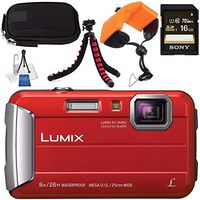 Panasonic Lumix DMC-TS30 Digital Camera (Red) DMCTS30R + Sony 16GB SDHC Card + Small Carrying Case + Waterproof Floating Strap + Flexible Tripod + Deluxe Cleaning Kit Bundle
