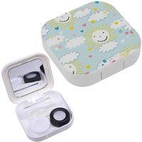 Portable Contact Lens Case Box Travel Kit Mirror + Bottle + Tweezers Container Holder [ Clouds Suns Perfect ]