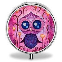 Owl Pill Case, Round Stainless Drug Organizer Container Medicine Cover for Pocket Daily&Weekly