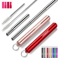 Longzon 2 Pack Telescopic Metal Straws – Reusable, Portable, Collapsible Stainless Steel Drinking Straws with 2 Aluminum Key-chain Case & 2 Cleaning Brushes for Travel - (Red/Rose Gold)