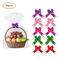 20 Pack Clear Basket Bags Pull Bow Set 10 Pack Packaging Bags Cello Cellophane Wrap and 10 Pack Ribbon Bows … (35 * 57 inches)