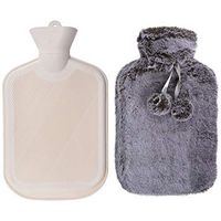 WINNPRIME Hot Water Bottle 2 Liters, Natural Rubber Hot Water Bag with Luxurious Faux Fur Cover, Great for Pain Relief, Hot Compress and Heat Therapy (Gray)